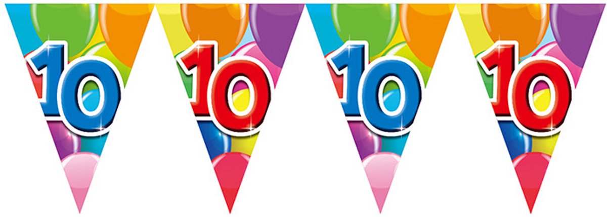 2x Vlaggenlijn 10 jaar 10 meter dubbelzijdig bedrukt - Verjaardag Feestje Vlag Vlaggen Versiering Slinger Feestdecoratie Decoratie