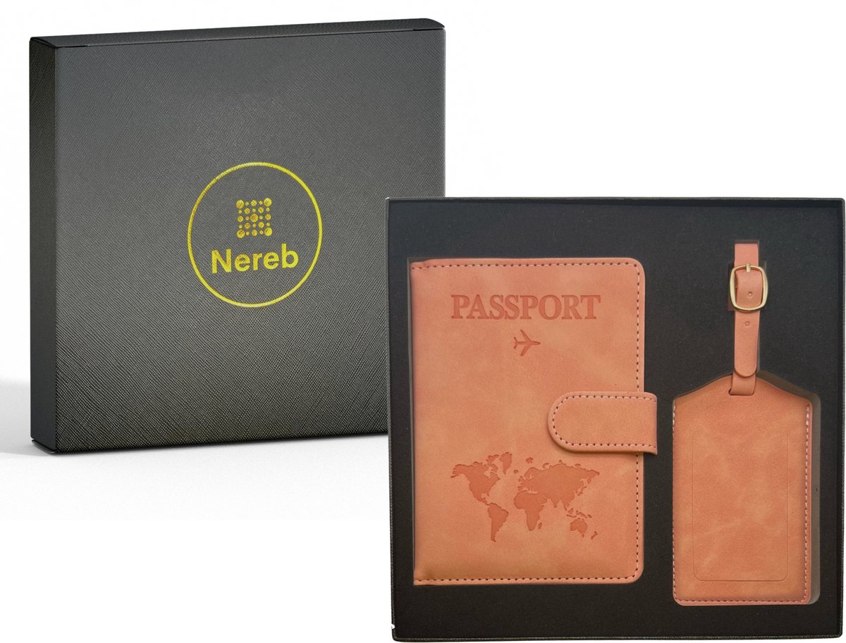 Nereb - Paspoorthouder - Paspoort hoes - Roze - Anti RFID - Magneet sluiting - gift set
