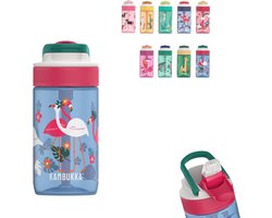Kambukka Lagoon waterfles 400ml -Blue Flamingo met geïntegreerd rietje - drinkfles voor kinderen
