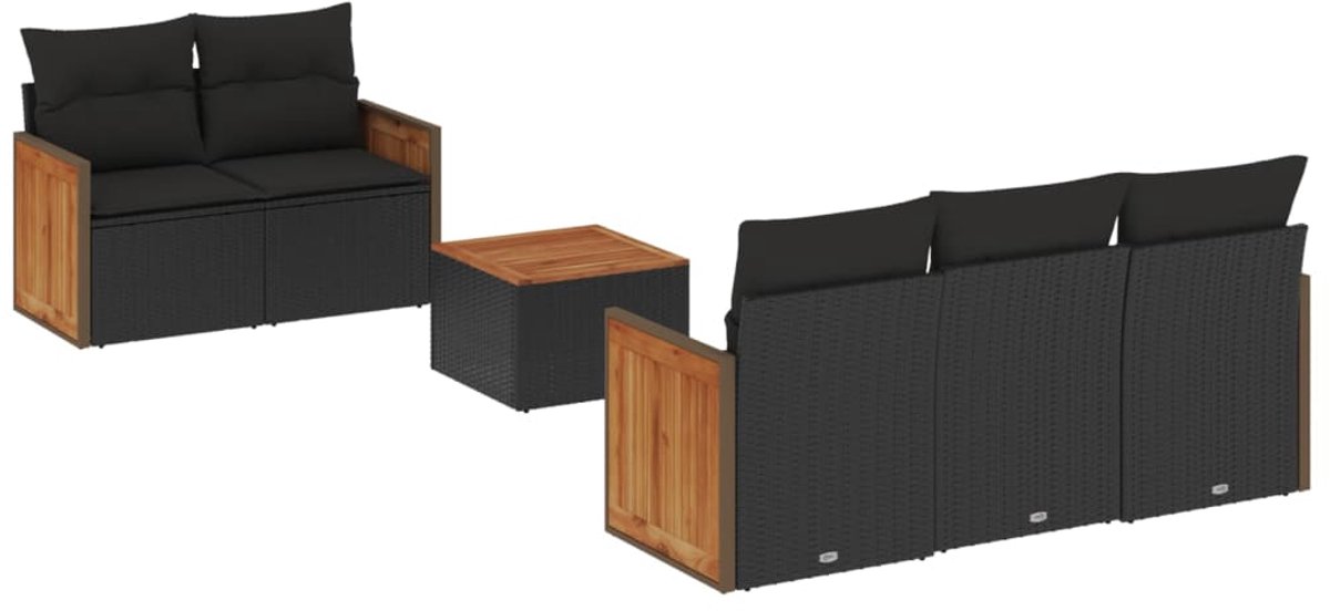 The Living Store 6-delige Loungeset met kussens poly rattan zwart - Loungeset - Tuinmeubels - Lounge Set - Pe Rattan - Outdoor Furniture