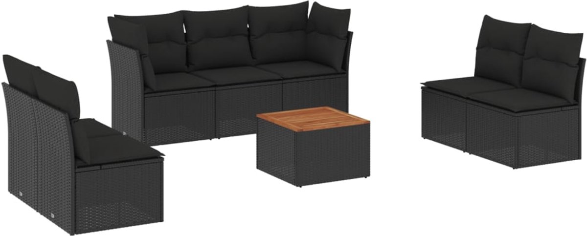 The Living Store 8-delige Loungeset met kussens poly rattan zwart - Loungeset - Lounge Set - Buitendecoratie - Tuinmeubels - Outdoor Furniture