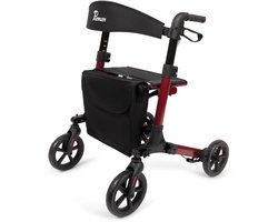 Parvum Brava - Driedubbel én dubbel opvouwbare rollator - Opvouwbaar tot klein pakketje - Remkabels weggewerkt - Inclusief tas, stokhouder en rugband - Rood