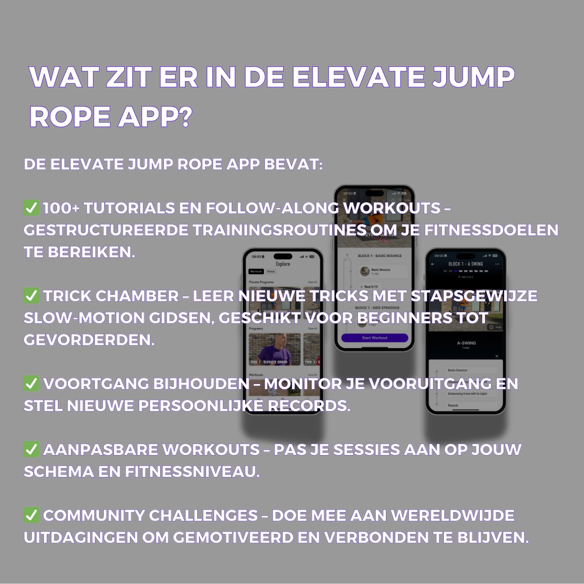 Elevate Rope Professioneel Sport Springtouw - Verstelbare Jump Rope - Touwtje Springen voor Volwassenen en kinderen - Speed rope - Conditie & Kracht - Binnen & Buiten Skipping Rope - Fitness Springtouwen (14 Kleuren) — afbeelding 4