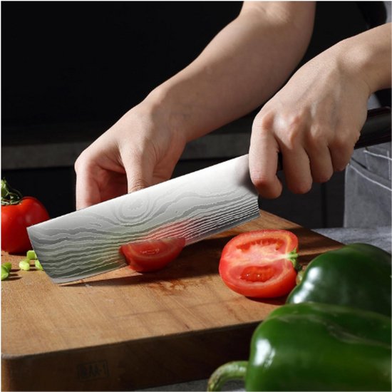Ensemble de couteaux de cuisine 3 pièces en acier inoxydable au carbone de haute qualité. Ensemble de couteaux Ultra tranchants avec couteau de chef, couteau à découper et couteau universel. Couteau de chef professionnel avec manche en bois de pakka.