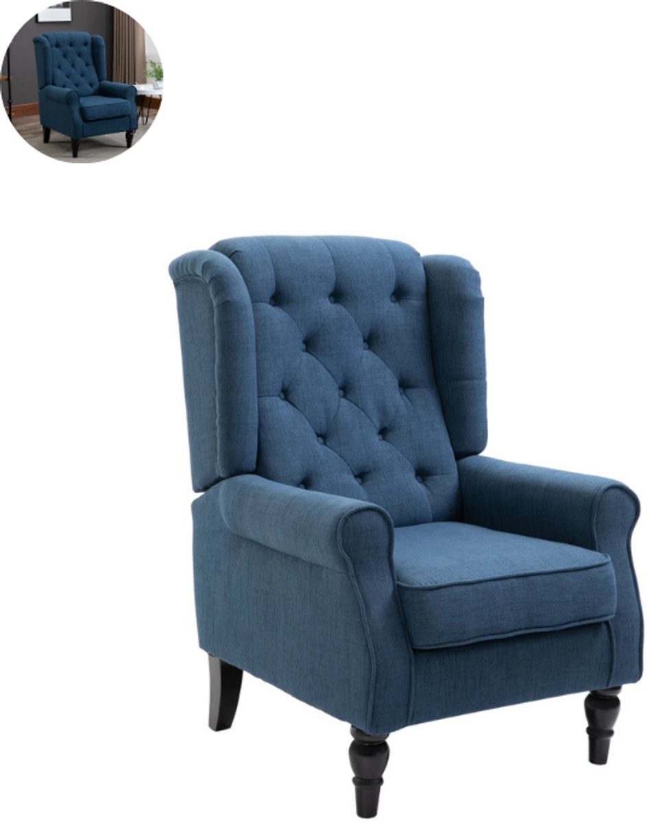 GranMaison Fauteuil - Relaxzetel - Relaxstoel - Relaxfauteuil - Stoel - Met armleuning - Voor één Persoon - Fluweel - Blauw Blauw-4