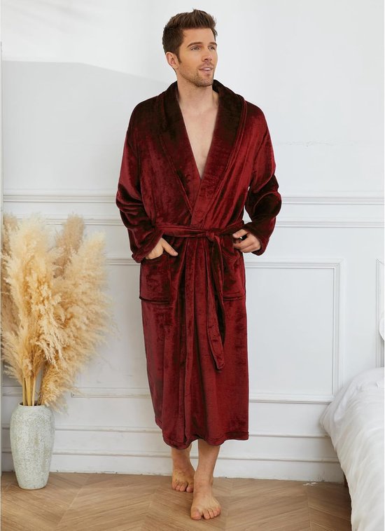 Mannen Winter Pluche Verlengde Sjaal Badjas Thuis Kleding Lange Mouwen