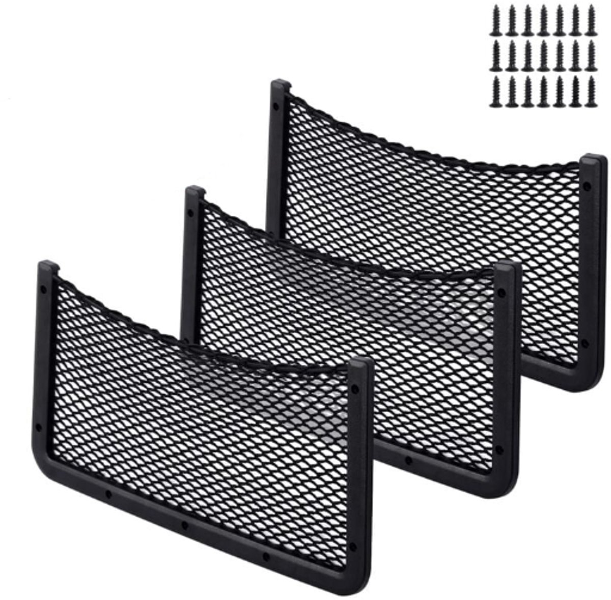 Image of 3 stuks - opbergnet - Inclusief kunststof kader - opbergnetten - Zitnet - Opbergvak - Bagagenet - kunststof - 42 x 21cm - zwart - opbergoplossingen - voor het opbergen van telefoon/waterfles/toiletartikelen