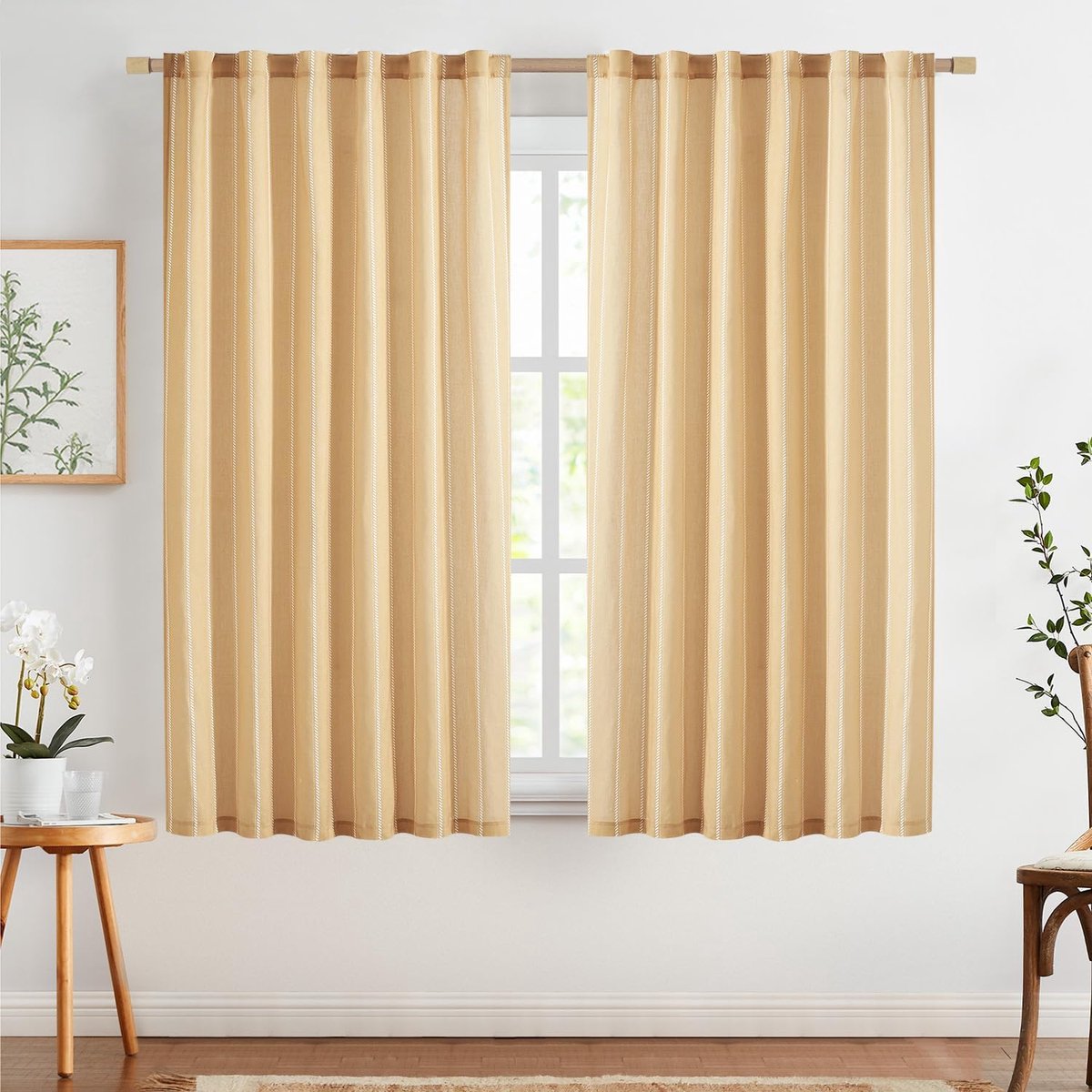 Stijlvolle Gestreepte Gordijnen met Lussen voor Woonkamer en Slaapkamer, Set van 2, 140 x 145 cm, Geel