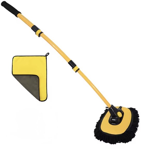 Brosse de lavage télescopique coudée à 15° (109 cm) en aluminium avec long manche et chiffon microfibre 30 x 30 cm. Brosse de lavage pour caravanes , Camper , mobil-homes, kit de Lessive .