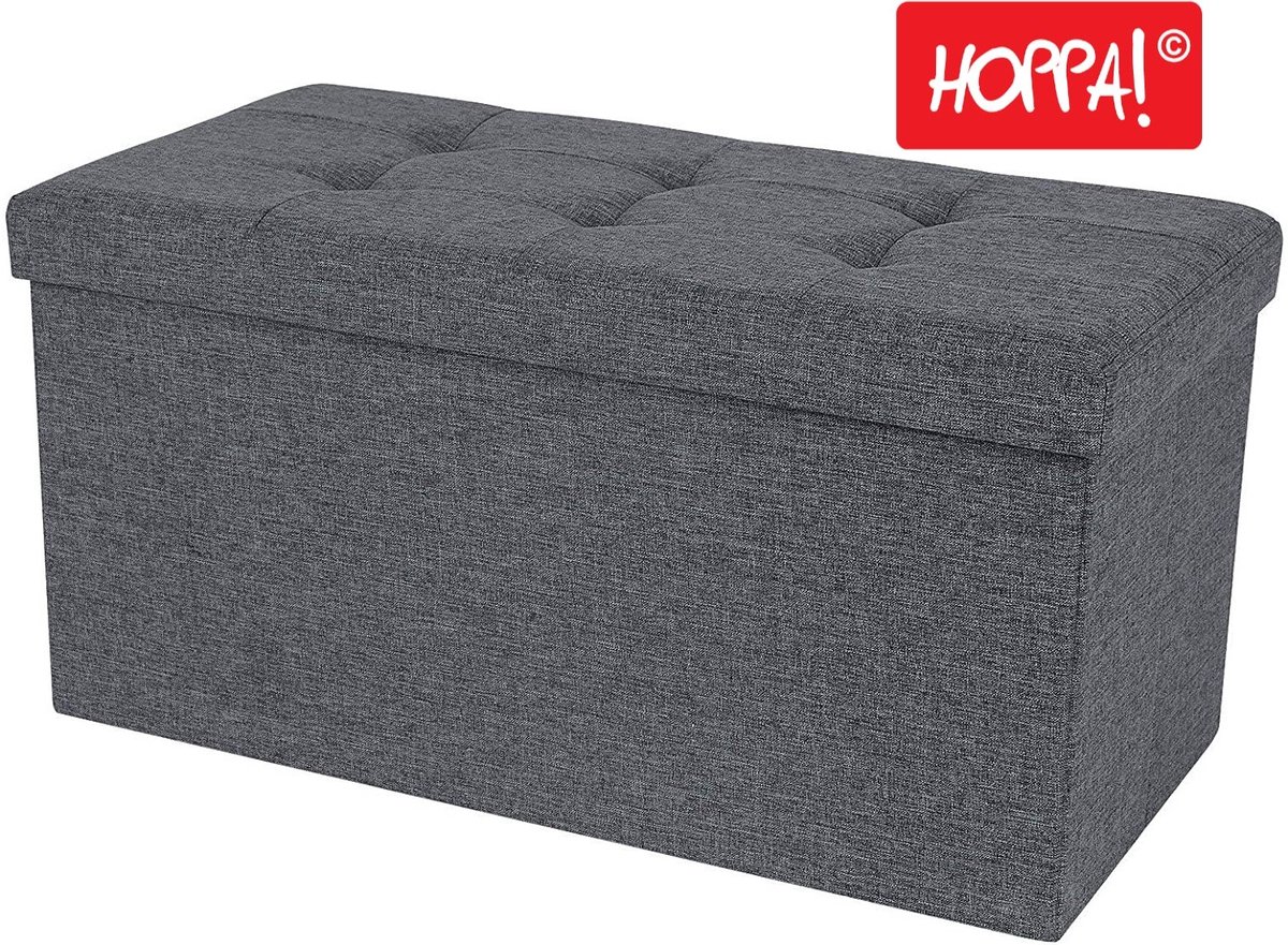 Hoppa! Zitbank - zitkist - zitpoef - voetenbank - hocker met opbergruimte en deksel - Grijs - 77 x 39 x 39 cm (B x D x H) - Max. Belastbaarheid 300 kg