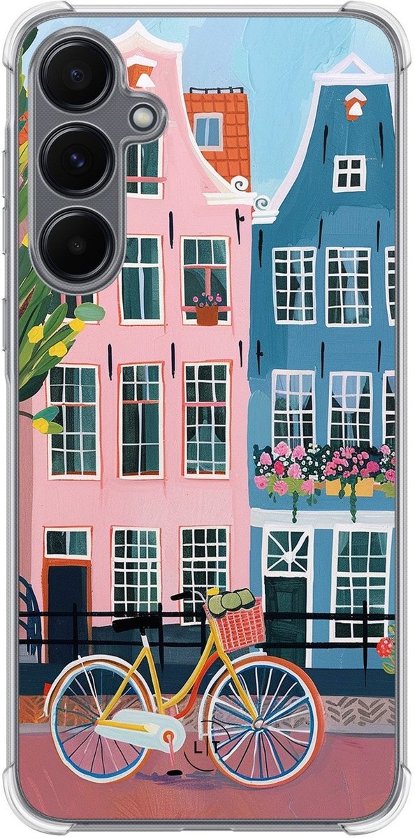 Shockproof hoesje - Geschikt voor Samsung Galaxy A15 - Grachtenpandjes - Extra sterke case - TPU/polycarbonaat - Print / Illustratie - Multi, Transparant