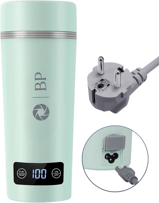 BP® Draagbare Waterkoker - Mini Waterkoker - Kleine Waterkoker - Reis Waterkoker - Camping Waterkoker - Met Temperatuurregeling - Roestvrij Staal - Groen