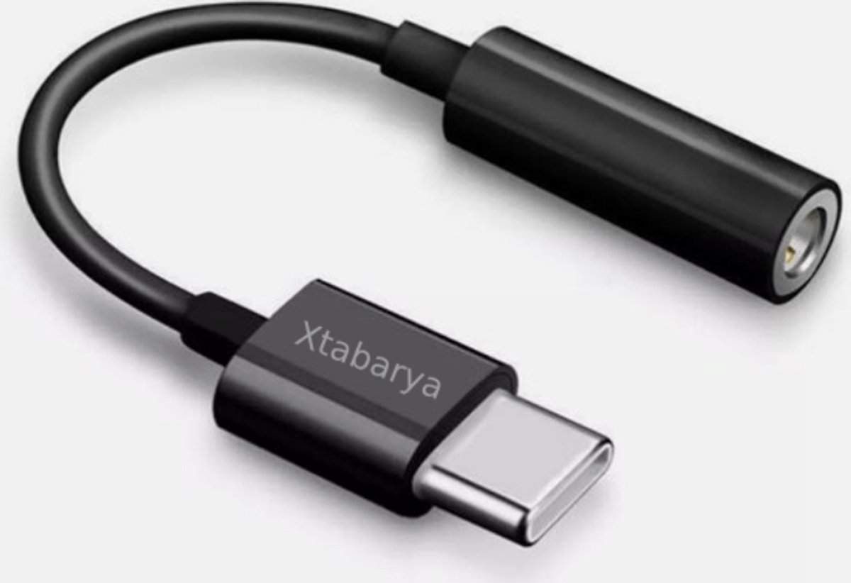 USB Type-C naar 3,5 mm Koptelefoonaansluiting AUX Audio kabel zwart