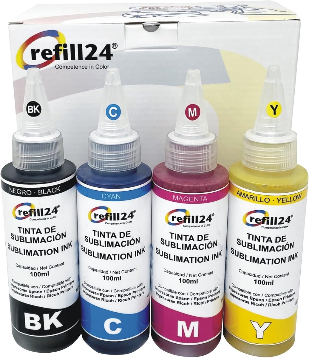 Sublimatie-inkt voor piëzo-elektrische printers - 4 x 100 ml in zwart, geel, magenta en cyaan
