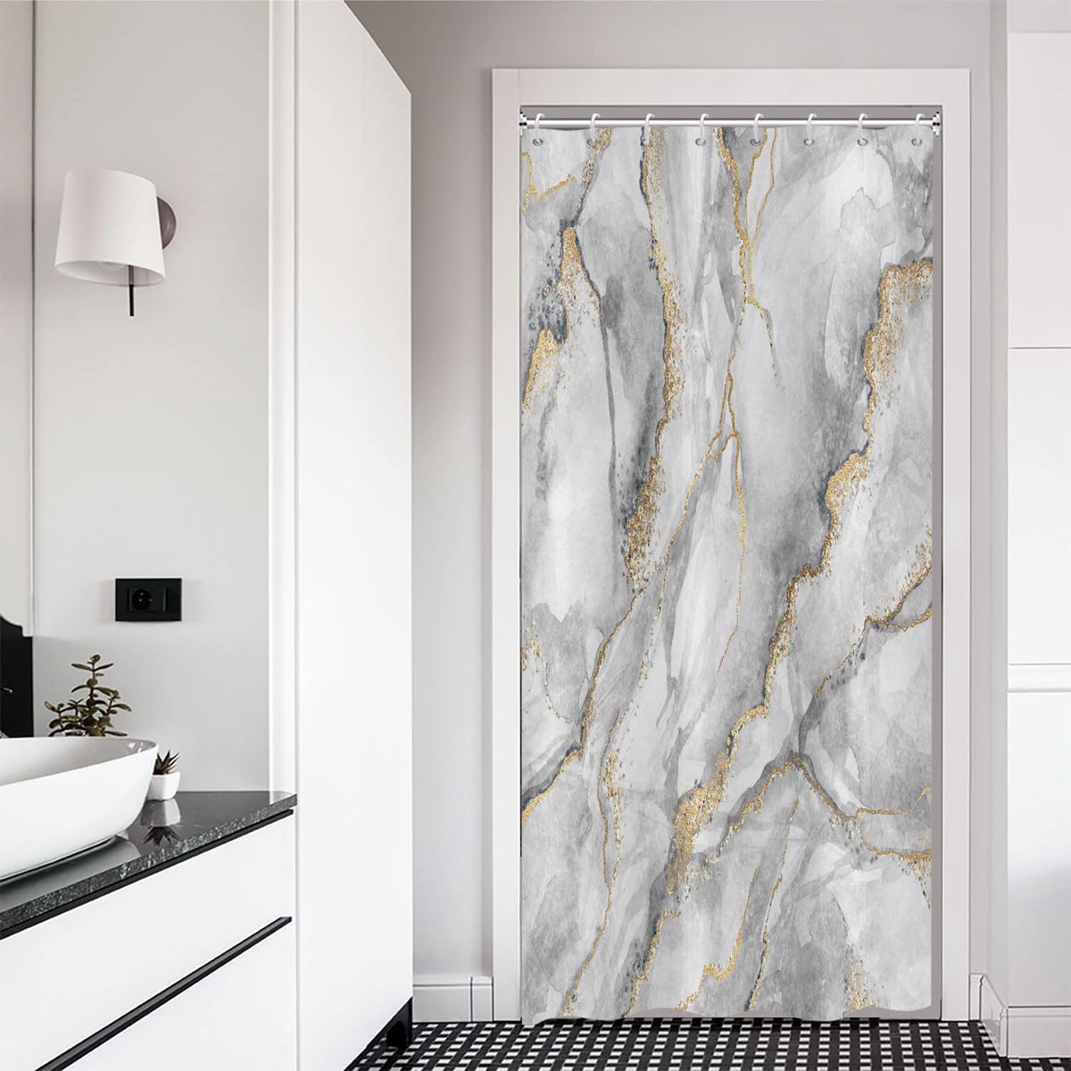 My Ninki ® Elegant Marmerlook Douchegordijn met Abstracte Patronen en Waterbestendige Eigenschappen voor de Moderne Badkamer