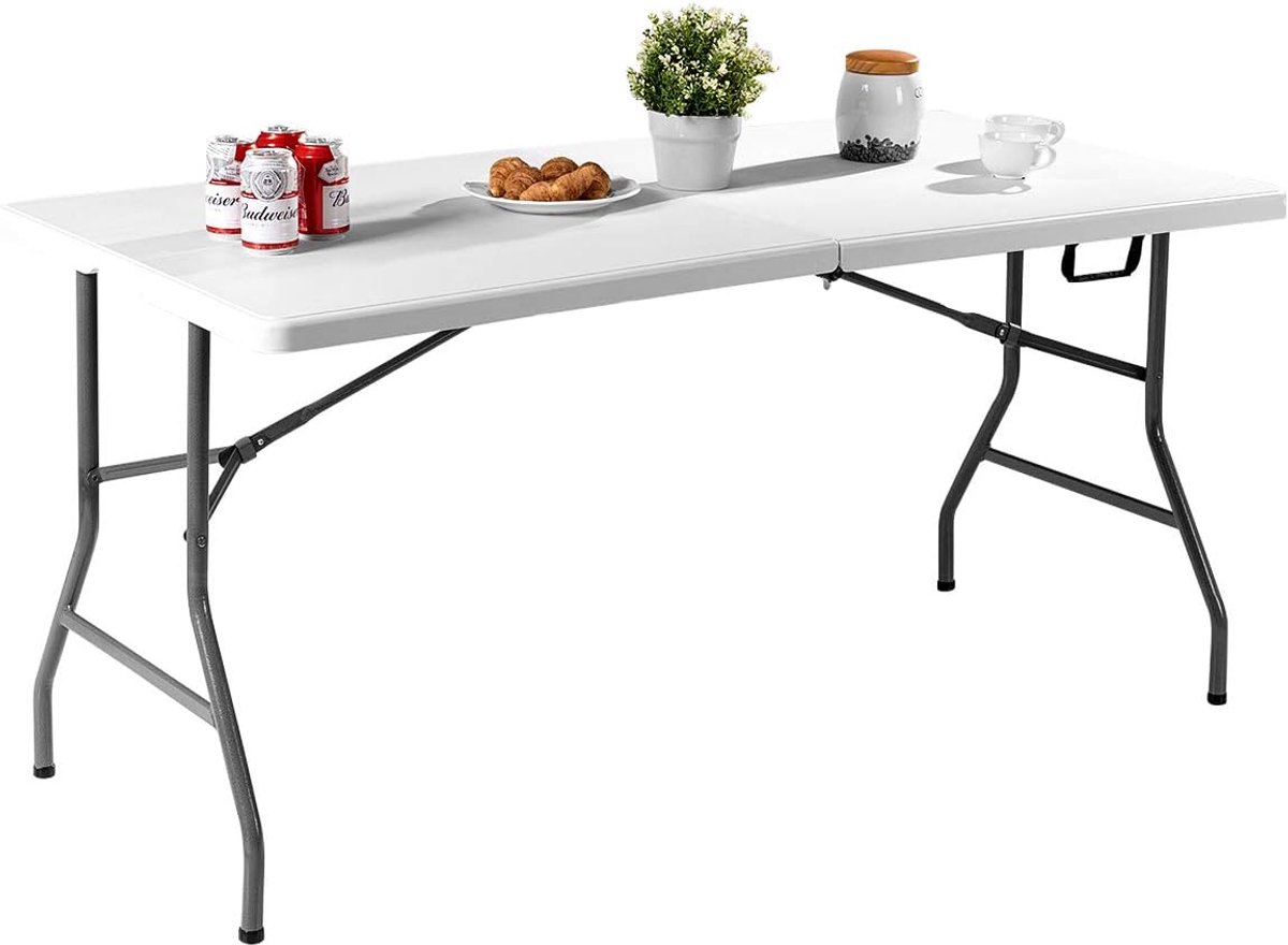 COSTWAY Buffettafel inklapbaar, 153 x 74 cm, klaptafel met draaggreep, partytafel, campingtafel van kunststof, tuintafel voor tuin, terras en balkon