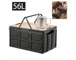 Campingbox met Deksel-Opvouwbare camping opbergkist-56 liter Hoog volumeOrganizer Campingbox-Met draaggreep-Met tafelblad-Opbergdoos-Campingtafel-Voor -Camping-Thuis-Kantoor-Auto(Zwart)
