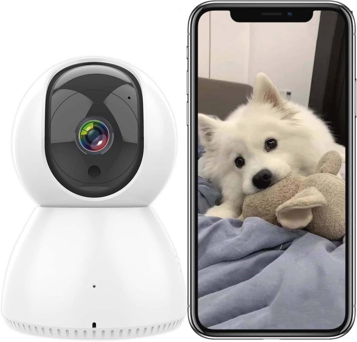 Wifi FHD 1080p IP-camera met Bewegingsdetectie en Nachtzicht – Draaibaar tot 355° voor Baby en Huisdier