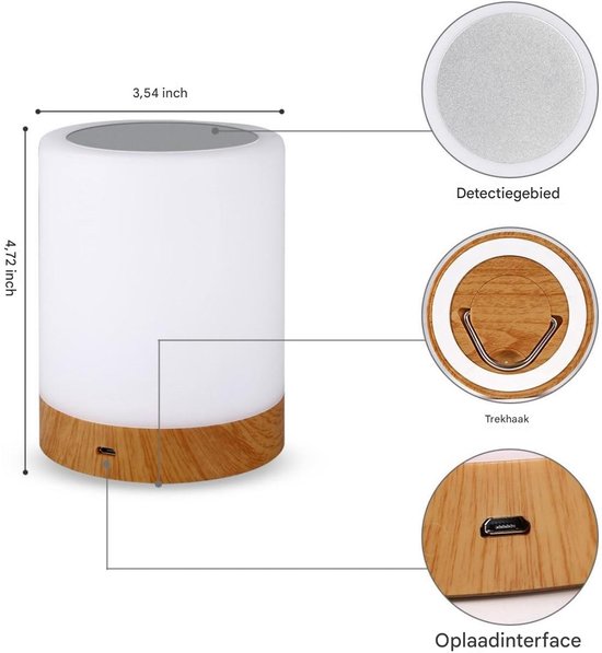 Bedlampje - LED-aanraaklamp - kleurveranderende RGB-lamp - sensor - USB-opladen - geschikt voor slaapkamer, woonkamer, kantoor van Merkloos — afbeelding 3