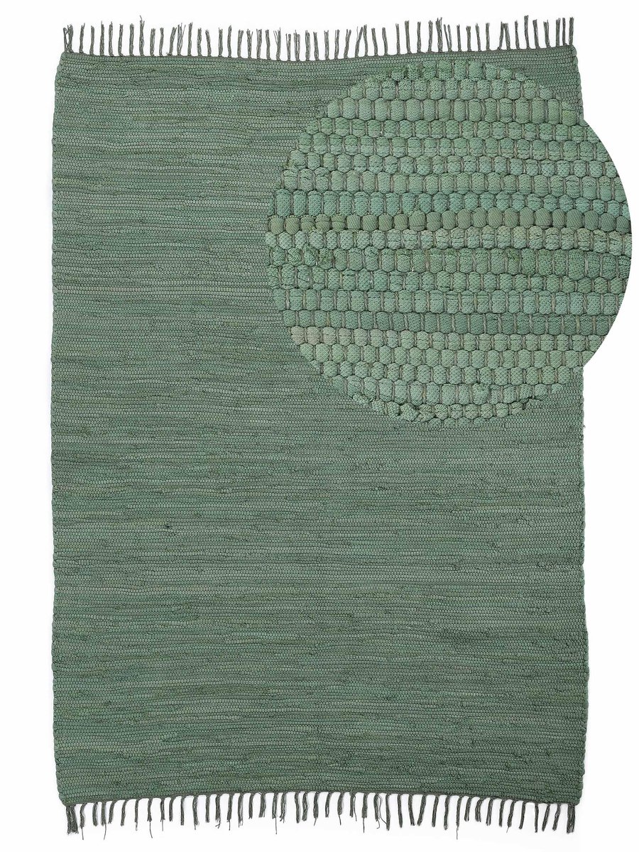 My Ninki ® Handgeweven Groene Katoenen Vloerkleed met Boho-Design en Franjes voor Elke Ruimte
