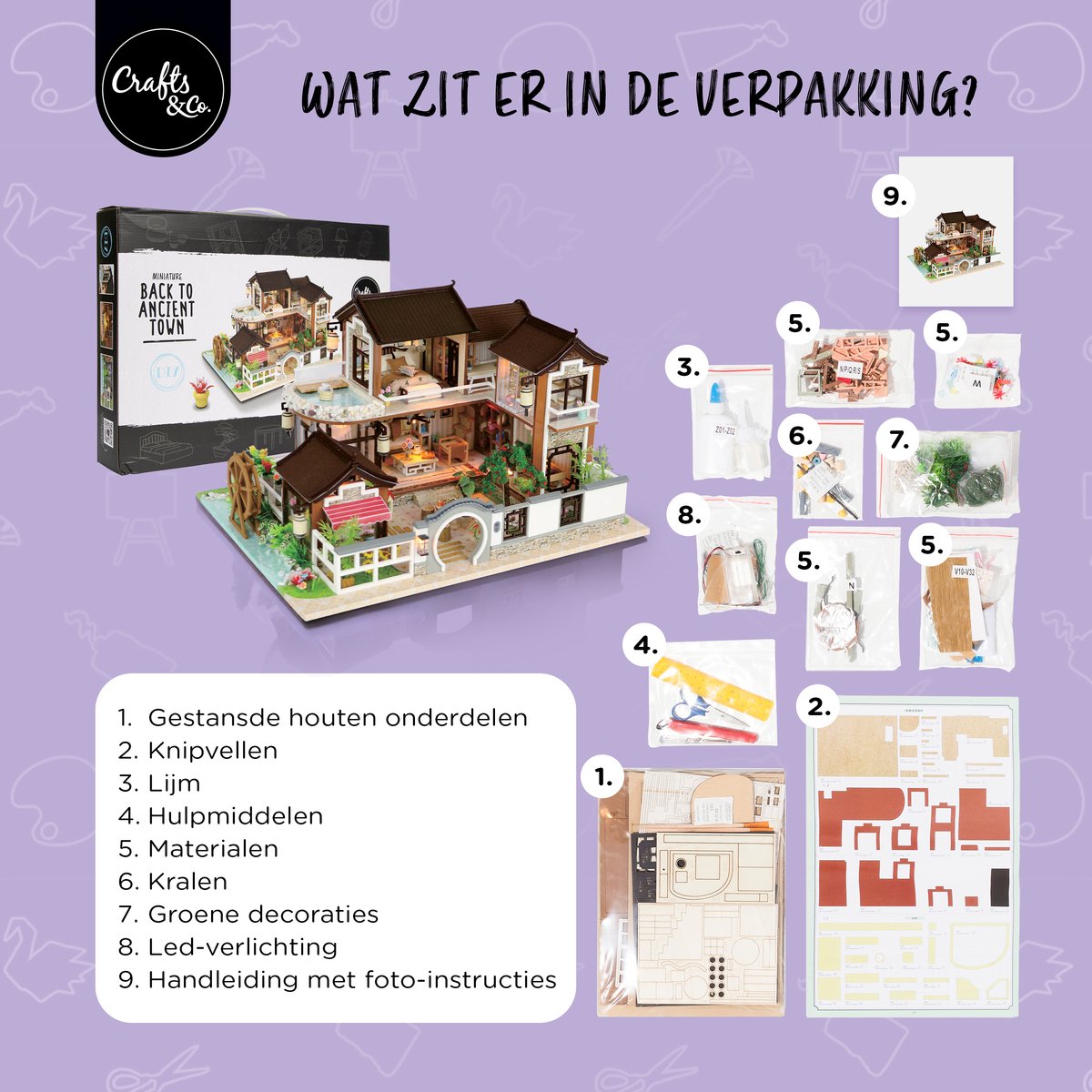 Bouwpakket Groot Japan - Volwassenen & Kinderen - Houten Poppenhuis - DIY - Hobby - Knutselen - Crafts&Co — afbeelding 2