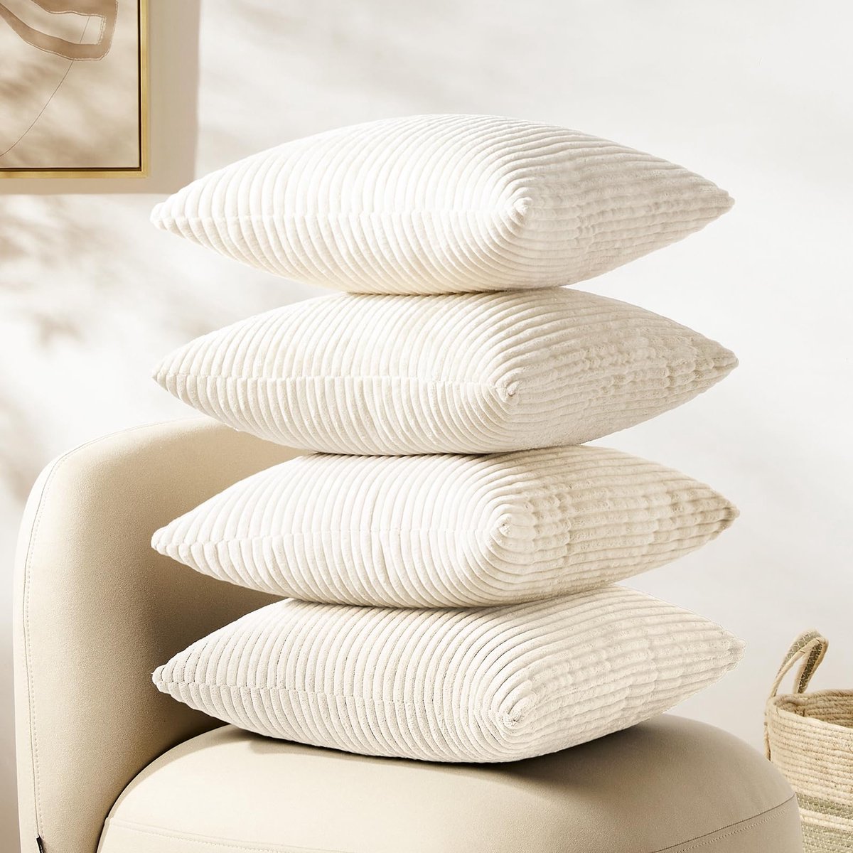 My Ninki ® Kleurrijke Corduroy Kussenslopen Set voor Sfeervolle Woonkamer Decoratie, 40x40 cm, Set van 4 Stuks