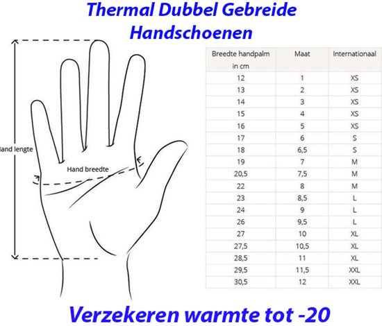 2 paires de Gants thermiques en tricot double Zwart L/XL