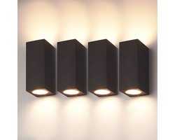 HOFTRONIC - 4x Selma Wandlamp Zwart - Up and Down - GU10 Fitting - 2 Lichtpunten - IP44 Waterdicht - Buitenlamp - Tuinverlichting - Wandspot binnen en buiten