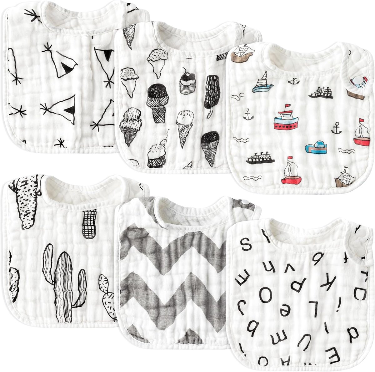 Goedkoopste Schattige en Zachte Baby Slabbetjes voor Jongetjes en Meisjes, Set van 6 Stuks