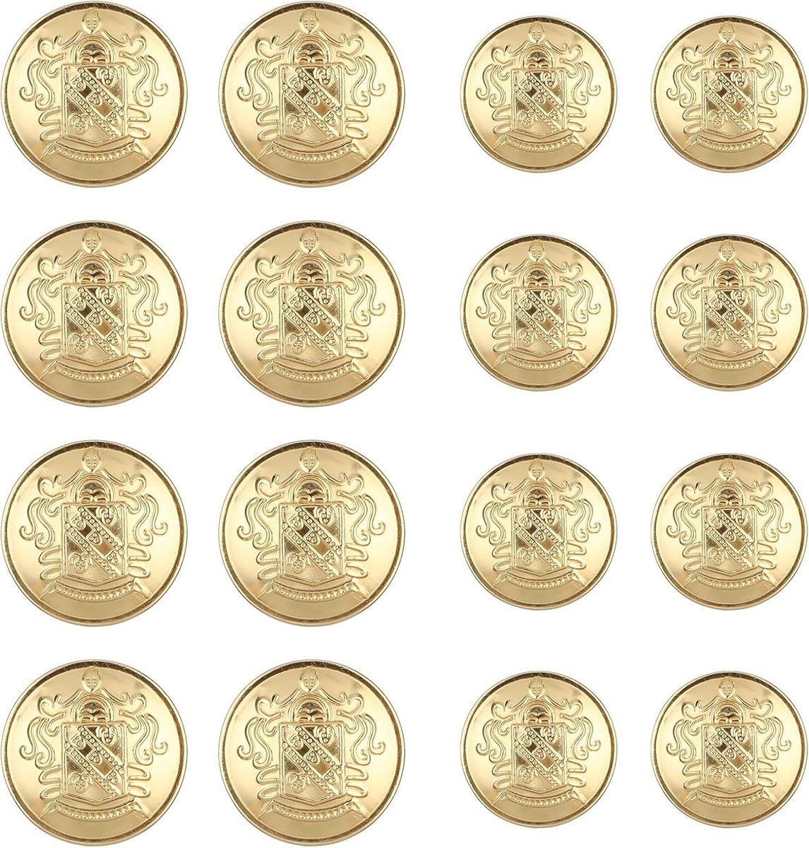16 Grote Gouden Knopen voor Blazer - Metalen Kledingknopen voor Heren (18 mm, 25 mm)