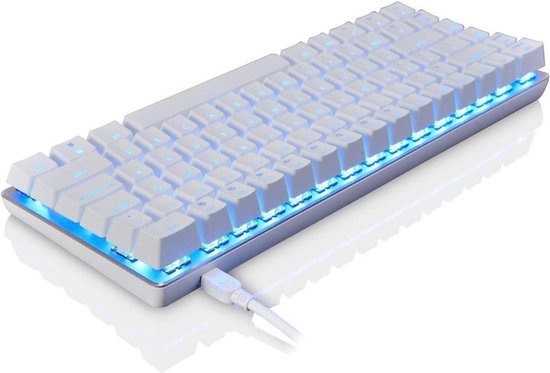 AK33 Mini Ultra-Compact 75 Procent Bedraad USB Gaming Mechanisch Toetsenbord - Verlichte LED Backlit - Extra Zijgegraveerde Keycaps Voor Kantoor - PC - Mac - Gamer - Typist QWERTY Layout - Blauw