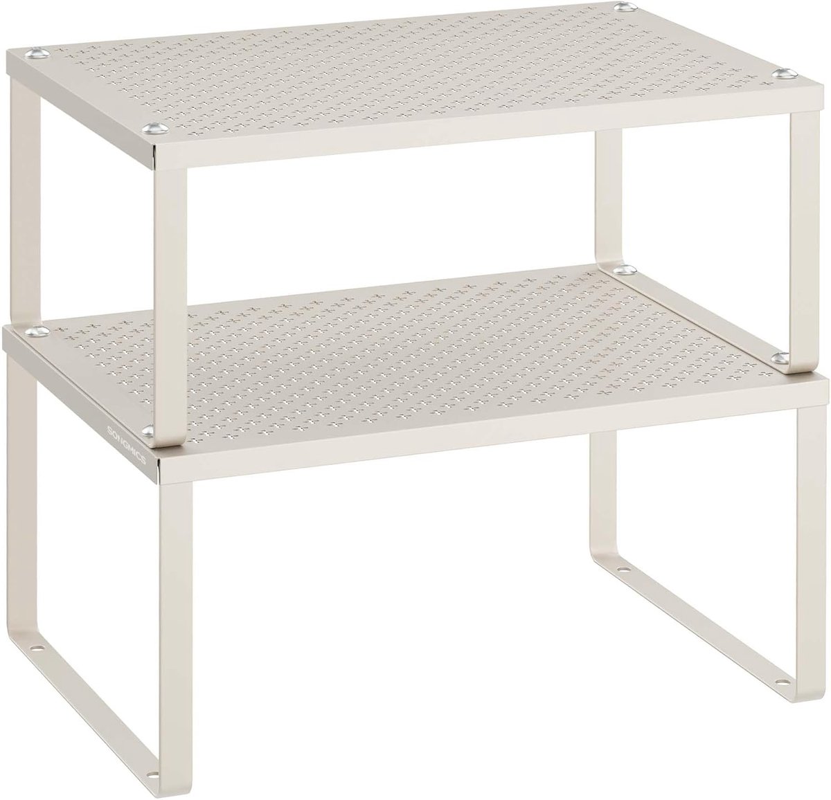 Kruidenrek, 2-delige set, keukenrek, keukenorganizer, keuken, kruidenhouder, uitbreidbaar, stapelbaar, klein rek, metaal, havermoutbeige