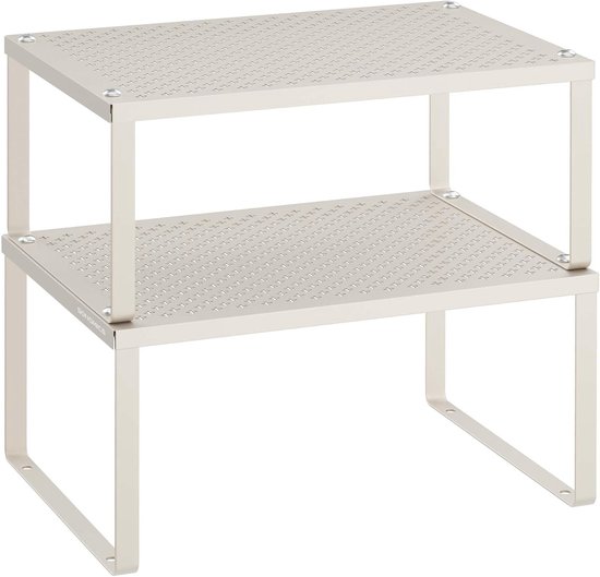 SONGMICS Kruidenrek, set van 2, uitbreidbaar, keukenorganizer, kruidenhouder, keuken, kleine plank, metaal, werkblad, tafelorganizer, matwit KCS402W01