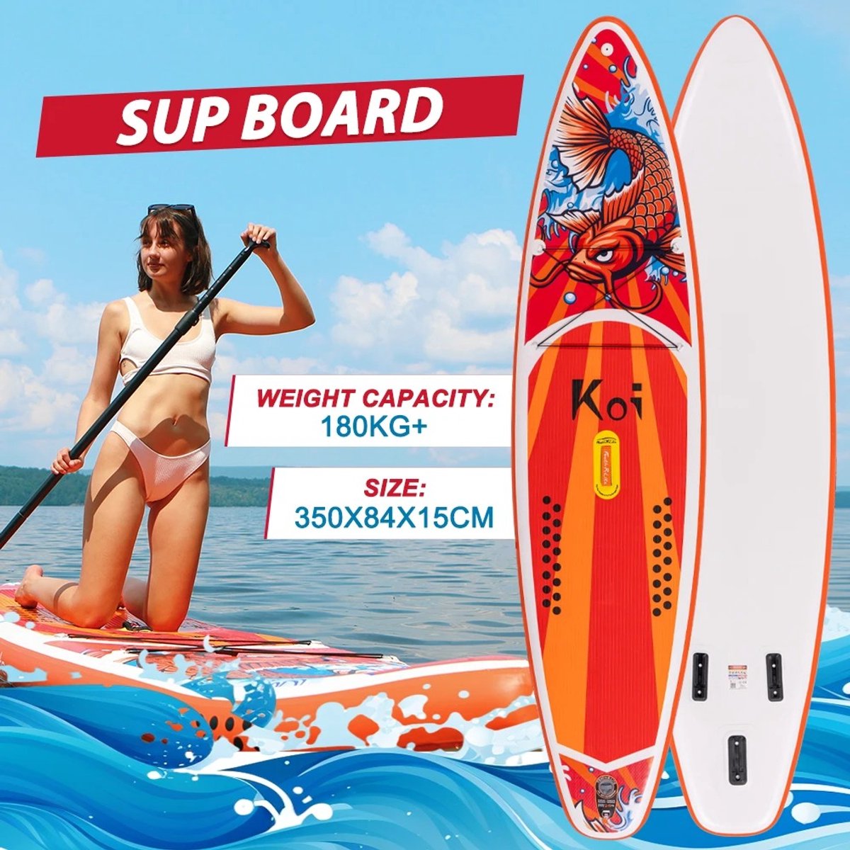 Bolliving - surfplank - paddle board - sup board - opblaasbaar -180+ kg - met accessoires - 350 x 84 x 15