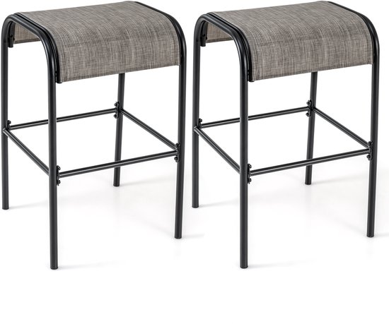 COSTWAY Set van 2 outdoor barkrukken, inklapbare barstoelen met rugleuning en voetensteun, tot 150 kg belastbaar, zithoogte 71 cm, tuinstoelen voor balkon, tuin en zwembad