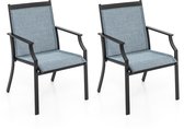 COSTWAY Set van 2 tuinstoelen, hoge terrasstoelen, balkonstoelen met sneldrogende stof en metalen frame, outdoorstoelen, belastbaar tot 180 kg, voor tuin, balkon, zwembad (rood