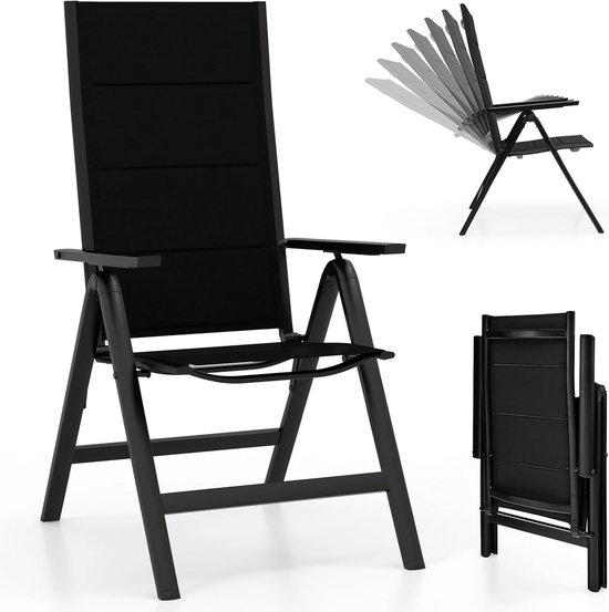 COSTWAY Tuinstoelkussen Set – Hoge Rugleuning Met 3 Standen – Waterdicht Polyester – 56,5x51,5x64,5 Cm – Grijs – Met Touwriemen