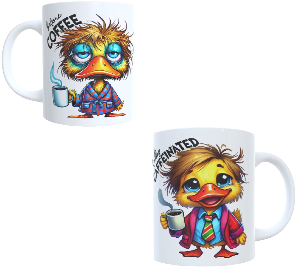 Bedrukte beker - spreuk Before coffee - fully caffeinatad - afbeelding
