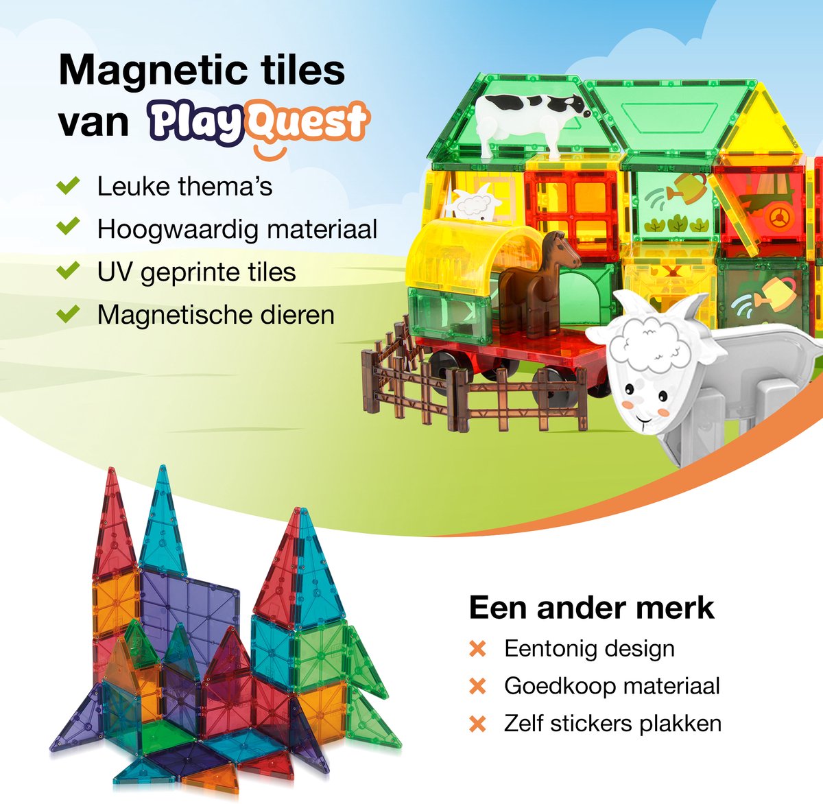 COCO&Friends Bloques magneticos Construccion Niños 41 Piezas, Piezas Magneticas Niños de Granja con 4 Animales, Construcciones Magneticas Niños 3 4 5 6 7 8 Años