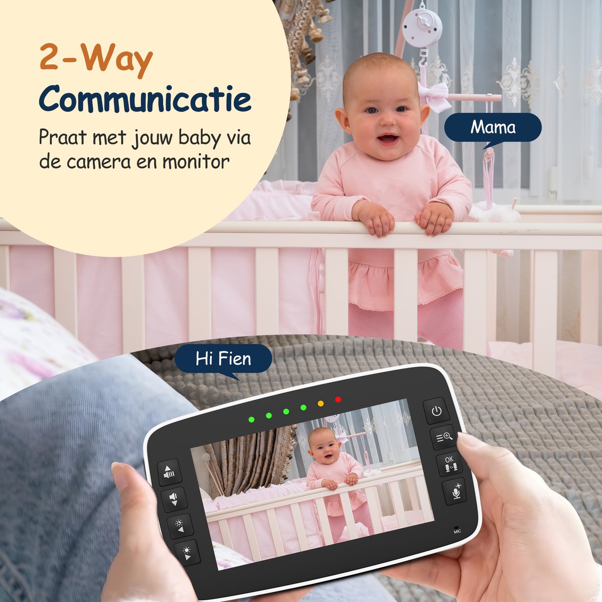 Nexino® Babyfoon met 2 Camera's – Baby Monitor - Hondencamera - Huisdiercamera - Op Afstand Bestuurbaar - Temperatuursensor - Terugspreekfunctie - Video & Audio – foto 5