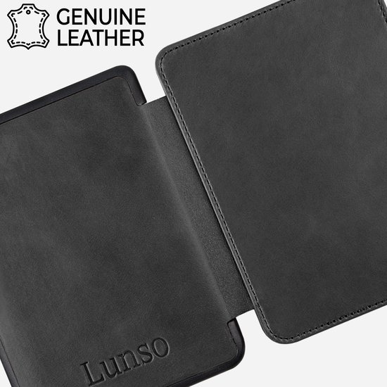 Lunso Geschikt voor Kobo Clara HD hoes (6 inch) - Leren sleepcover - Zwart — afbeelding 2