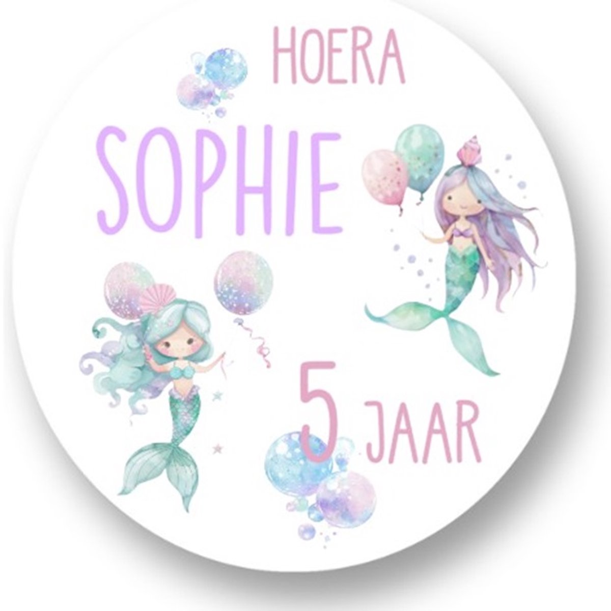 20x Traktatie Stickers Met Naam en Leeftijd - Zeemeermin - Gepersonaliseerd - Mermaid - Zeemeermin - Sluitstickers - Kinderfeest Traktatie - Uitdelen - Uitdeeltraktatie - Wensetiket - Rond - 40mm - Glossy sticker - Uitdeeltraktatie - Kinderfeest