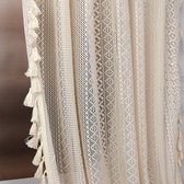 Kantgordijnen Boho met Franjes – Set van 2 - 145x250 cm – Beige - woonstijl - Bohemian interieur - Met plooiband - tunnel -Boho gordijnen