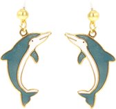 Behave® Oorbellen hangers dolfijn blauw groen wit emaille 3,5 cm