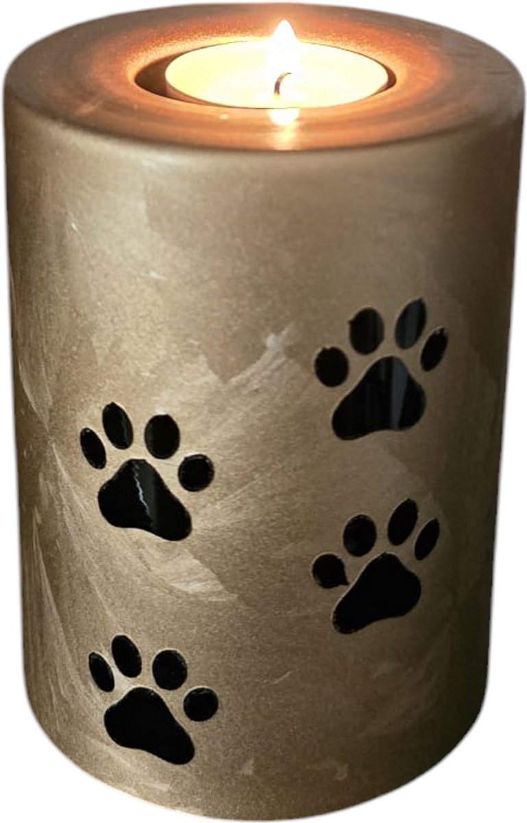 Terroso - Mini urn huisdier - Glazen urn met kaars - Pootafdruk - Voor hond, kat of ander huisdier - Goud - 400 ml - Handgemaakte dierenurn