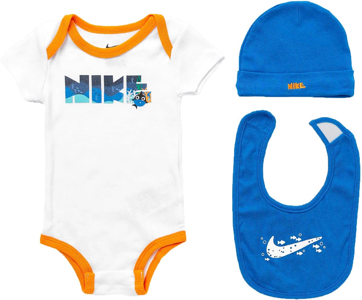 Nike Babyset Romper/Muts/Slabber 0-6 Maanden Wit