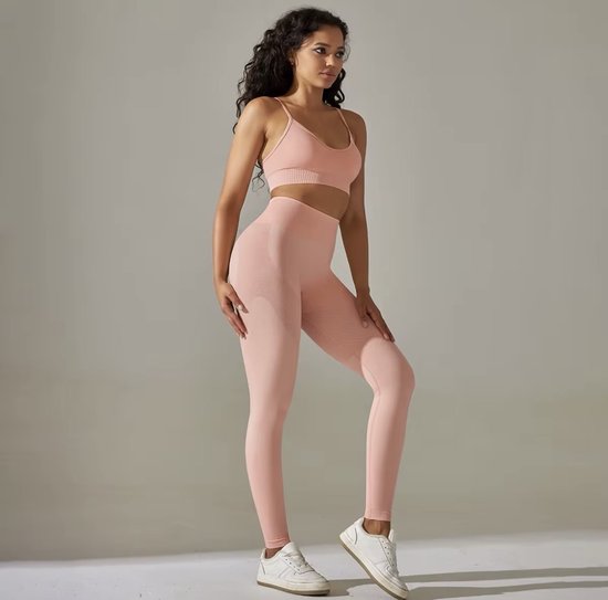 New Set de gym Summer - Taille S - Saumon / Rose - Pink - Ensemble de Fitness - Leggings de Fitness - Set de gym - Leggings de gymnastique - Ensemble de vêtements de sport - Ensemble de sport - Leggings de sport - Ensemble de yoga - Leggings de yoga