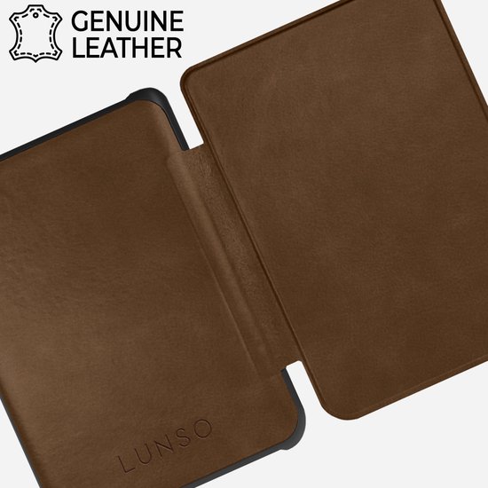 Lunso Geschikt voor Kobo Clara BW / Clara Colour hoes (6 inch) - echt leren sleepcover - Coffee van Lunso — afbeelding 2