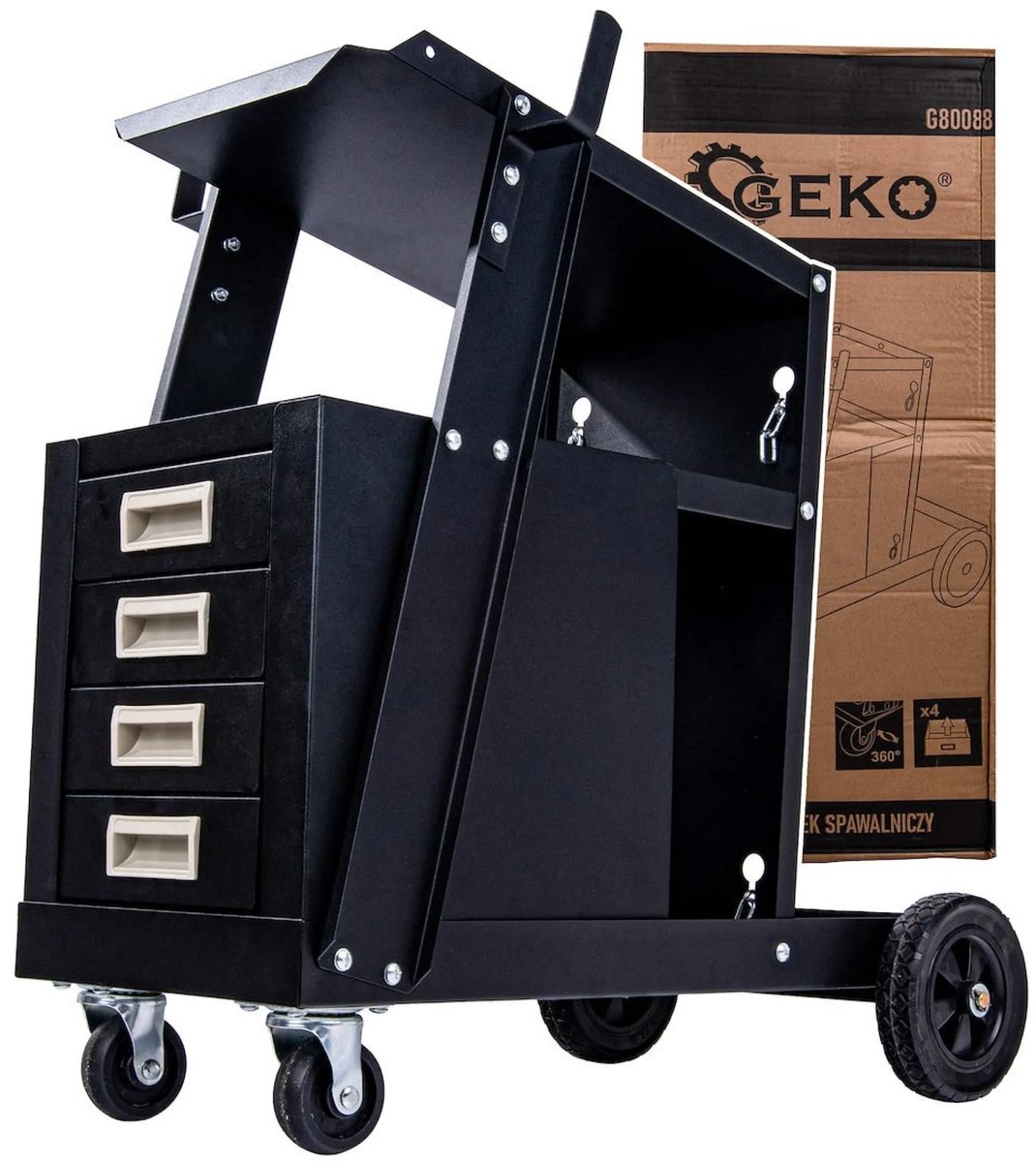 GEKO Welding kar - mobiel - 4 lades - staal - zwart