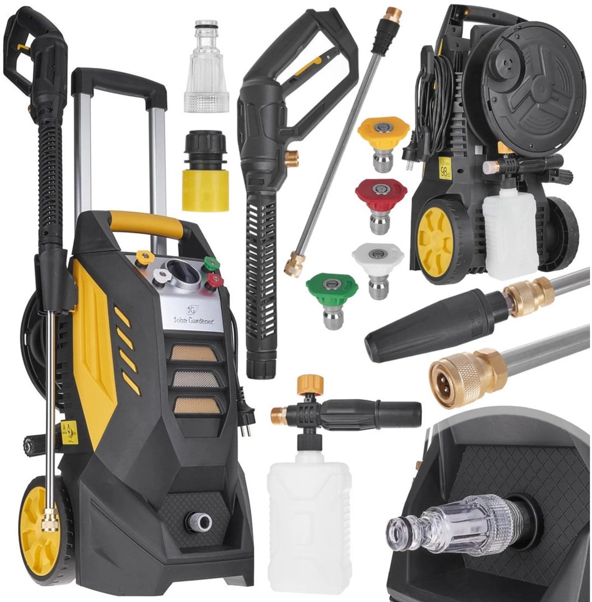 John Gardener Krachtige hogedrukreiniger - 2500W - 130/195 BAR - Inclusief accessoires